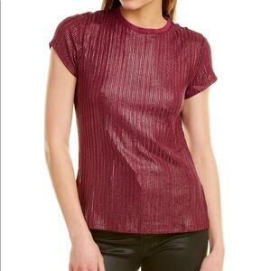 Ted Baker London Metallic Stripe Catrino T Shirt Oxblood Size 1 / Small